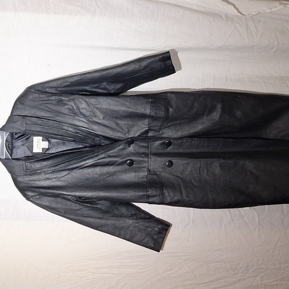 Worthington Jackets & Blazers - Vintage Black Leather Coat, Long Double Breasted, Worthington, Sz 4 NWOT